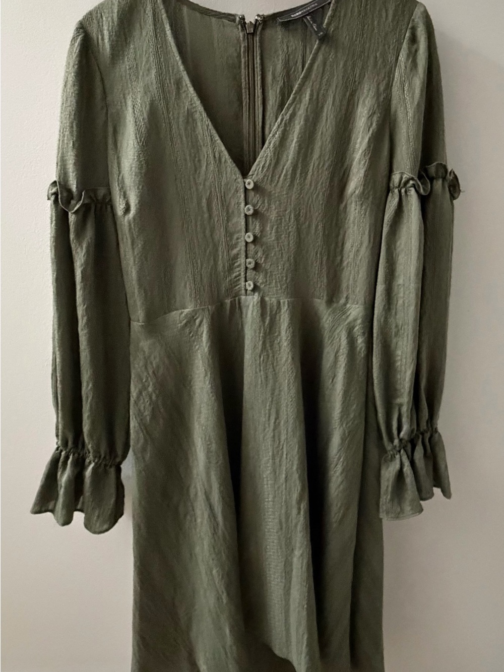 BCBGMaxAzria Olive Green Long Sleeve V-Neck Dress